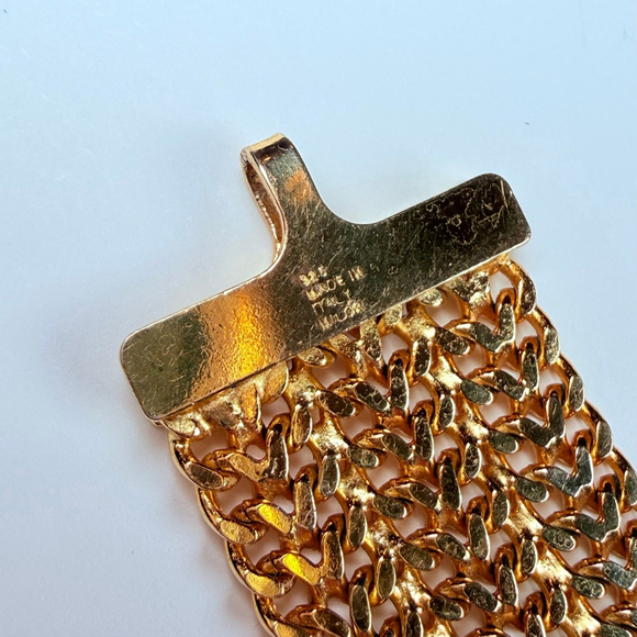 Milor 18K Gold Vermeil Mesh Sterling Silver 925 Chain Link Bracelet 17mm Italy - Picture 8 of 11